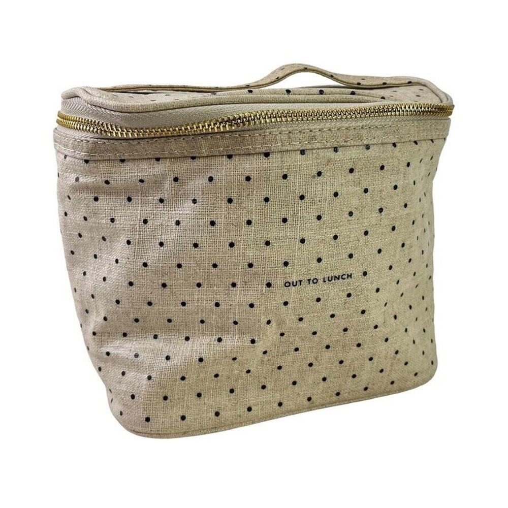 Kate Spade New York Out to Lunch Beige Black Polka Dot Tote Bag Handbag Cooler